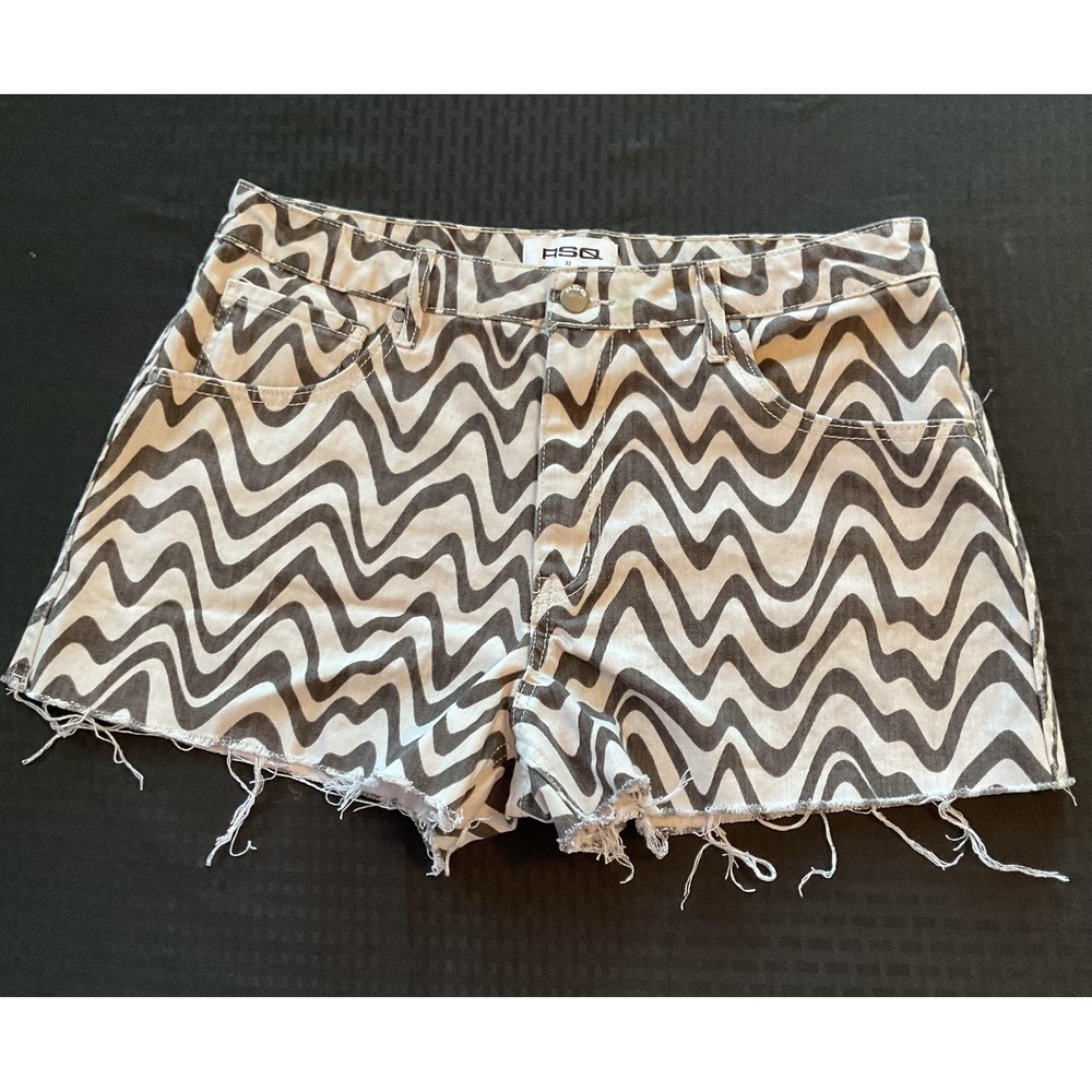 RSQ High Waist Zigzag Wave Print Denim Shorts in Black and White